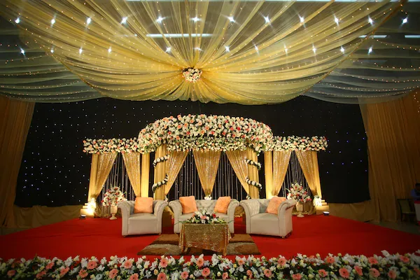 Golden Stage Decor by Sanjeevya Events
